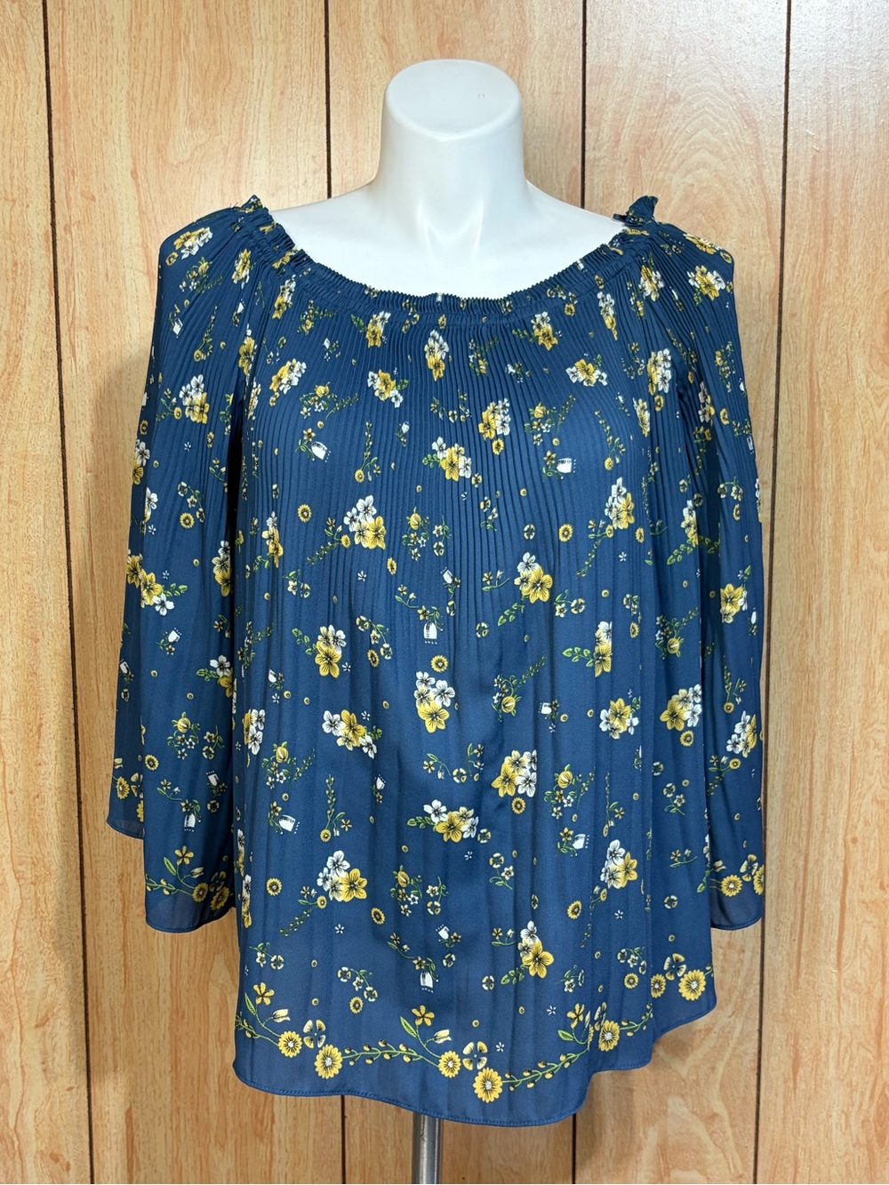 Max Edition Blue Floral Off-Shoulder Peasant Blouse SZ - L